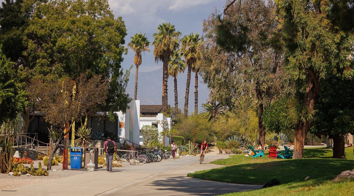 Students Walking and Biking on Pitzer's Campus